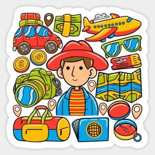 Man Traveller Kawaii Doodle Sticker